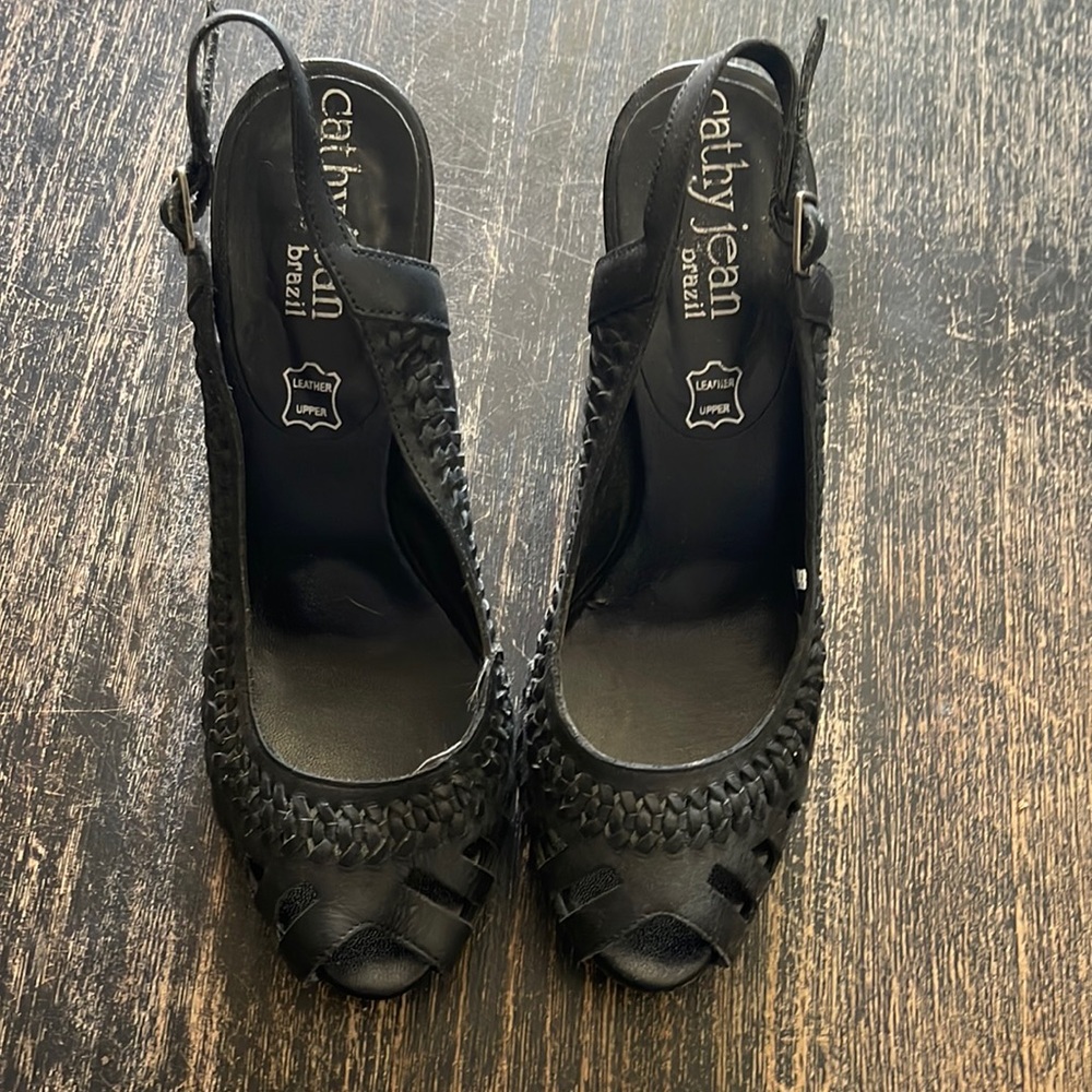 Cathy Jean, black, partial leather heels.
